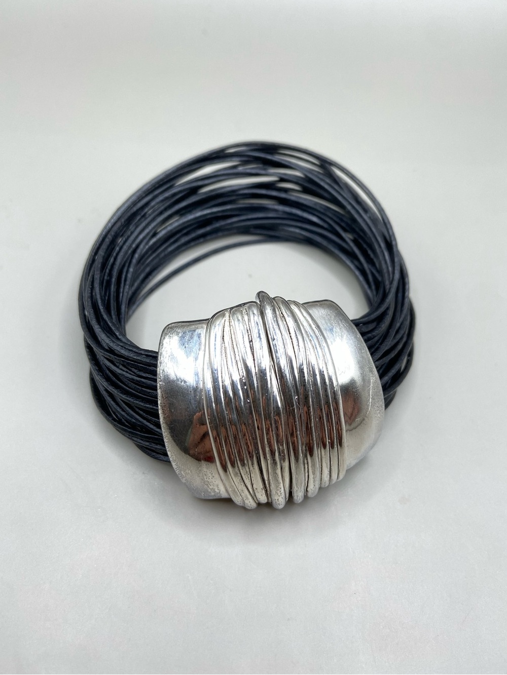 Paz Creations Sterling Silver Electroform Multi Strand Leather Bracelet